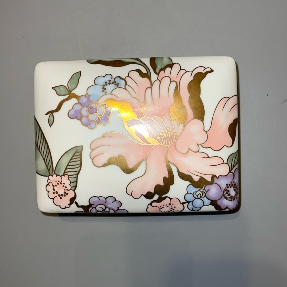 Vintage Fitz and Floyd Fine Porcelain Japan Card Box Trinket Dish Fleur Fantasia - Picture 2 of 6